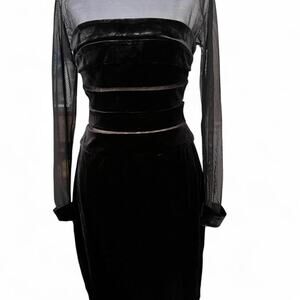 Tootsie’s Black Velvet Mesh Long Sleeve Dress S 90s Y2K Gothic USA Made Vintage